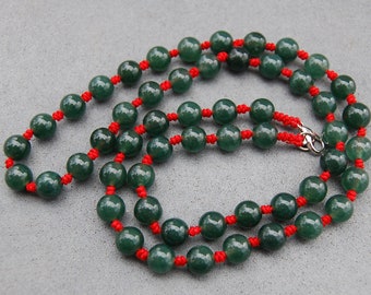 Naszyjnik z jadeitu, ręcznie wiązany zielony naszyjnik z koralików jadeitu, 8 mm koraliki z jadeitu, mężczyzna, kobieta, duchowość, modlitwa, joga, ochrona, medytacja, prezent
