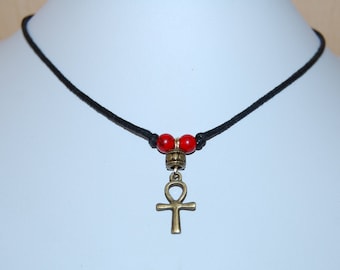 Ankh Cross Necklace,Ankh Cross Chocker Necklace,Choker Necklace,Men,Women,Cord Necklace,Egyptian Ankh Cross,Good Luck Necklace,Gift