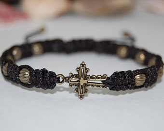 Cross Bracelet,Rosary Bracelet,Bronze Cross Bracelet,Bronze Beads,Cross Rosary Bracelet,Prayers Bracelet,Men,Women,Protection,Gift