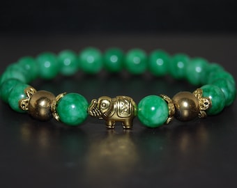 Jade Bracelet,Elephant Bracelet,8mm Green Jade Beads,Jade Elephant Bracelet,Stretch Bracelet,Men,Women,Beaded,Boho,Yoga,Healing Stones