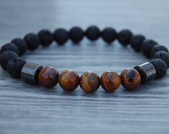 Lava Bracelet,Tiger Eye Stones,Lava Stone 8mm Beads,Volcano Lava Stone Bracelet,,Health,Relieve,Yoga,Stretch,Men,Women,Protection,Meditation