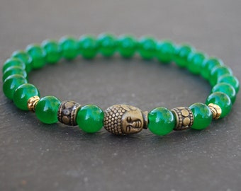 Jade Bracelet,Buddha Bracelet,8mm Green Jade Beads,Stretch Bracelet,Men,Women,Mala Bracelet,Unisex Bracelet,Meditation,Yoga,Boho,Gift