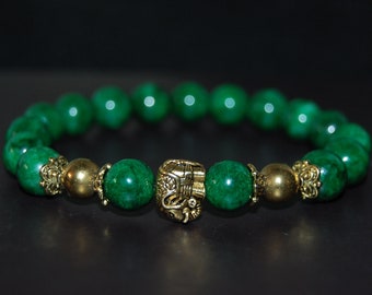 Jade Bracelet,Elephant Bracelet,8mm Green Jade Beads,Jade Elephant Bracelet,Stretch Bracelet,Men,Women,Beaded,Boho,Yoga,Healing Stones