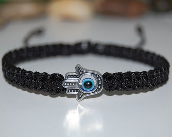 Pulsera de mano de Hamsa, pulsera de mal de ojo, cáñamo, cuerda, pulsera de macramé, Shamballa, cordón ajustable, hombre, mujer, yoga, protección, meditación