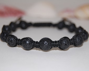 Pulsera de lava, pulsera shamballa de piedra de lava, cuentas de piedra de lava de 8 mm, hombres, mujeres, yoga, meditación, pulsera étnica, pulsera de piedra de lava del volcán, regalo