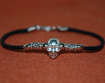 Skull Bracelet,Good Luck Bracelet,Silver Skull Bracelet,Cord Bracelet,Men,Women,Yoga,Pray,Protection,Wish Bracelet,Gift for Him,Gift for Her