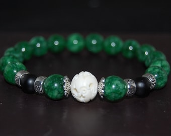 Jade Bracelet,Mala Beaded Bracelet,10mm Green Jade Beads,Spirituality,Prayer,Good Luck Bracelet,Yoga,Men,Women,Meditation,Gift
