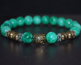 Jade Bracelet,Buddha Bracelet,8mm Green Jade Beads,Stretch Bracelet,Men,Women,Mala Bracelet,Unisex Bracelet,Meditation,Yoga,Boho,Gift