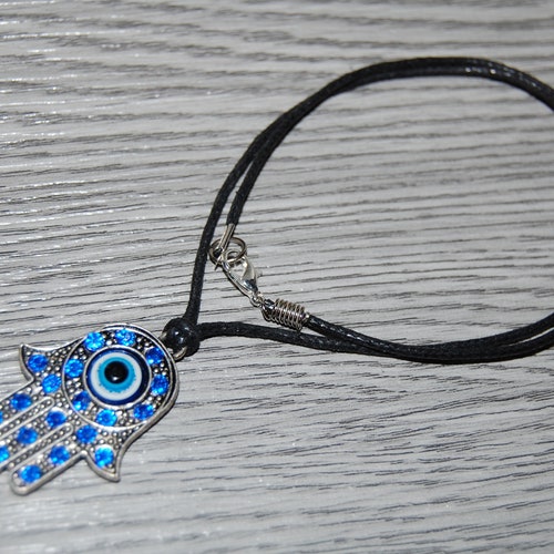 Hamsa Hand Necklaceevil Eye Necklaceblack Cord Etsy