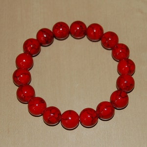 Red Howlite Bracelet,Gemstone Bracele 8mm Round Beads,Elastic Bracelet Fit All, Gemstone Stretch Bracelet, Men,Women, Beaded Jewelry