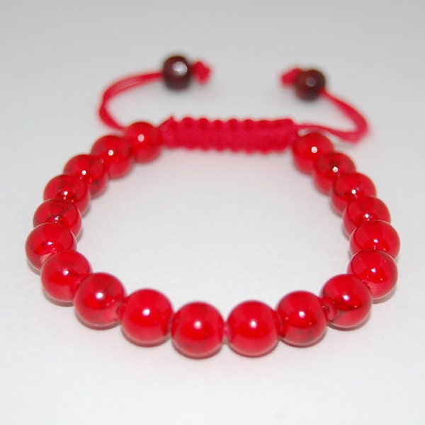 Red Howlite Bracelet,Gemstone 8mm Beads,Pretty Bracelet,Drawstring ,Shamballa Bracelet,Man,Woman,Healing,Prayer, Good Luck ,Yoga, Protection