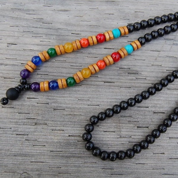 7 Chakra Necklace,Yoga Necklace,Gemstone Beads,Wood Beads,Chakra Stones,Wood Necklace,Healing Necklace,Man,Woman,Protection,Meditation,Gift