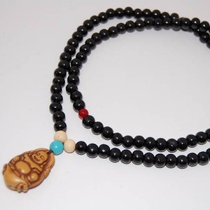 Buddha Necklace,Wood Necklace,Buddhist Necklace,Black 8mm Wood Beads,Spirituality,Mala,Prayer,Yoga Necklace,Man,Woman,Protection,Meditation
