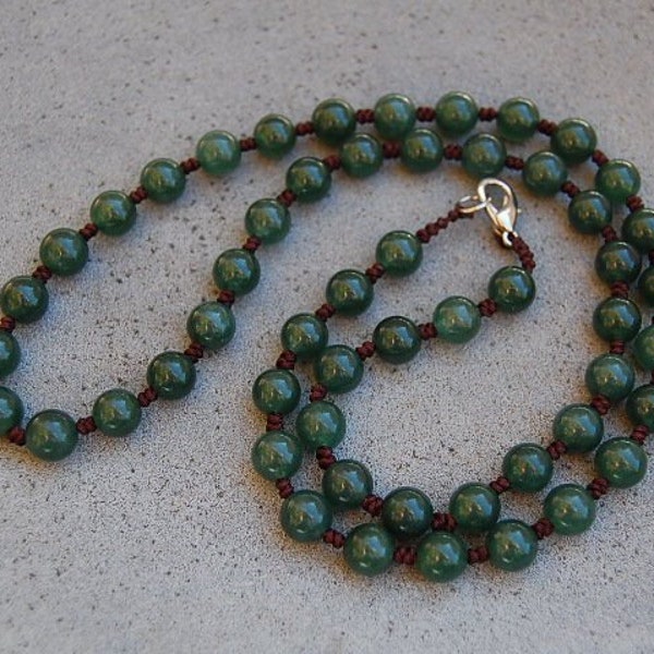 Jade Necklace,Hand Knotted Green Jade Beads Necklace,8mm Jade Gemstone Beads,Man,Woman,Spirituality,Pray,Yoga,Protection,Meditation,Gift