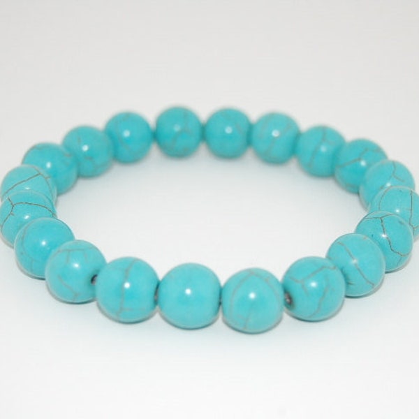 Bracelet turquoise, bracelet en pierre précieuse turquoise, perles de 8 mm, bracelet élastique fit all, bracelet extensible, homme, femme, bijoux perlés, cadeau