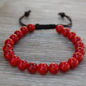 Bracelet Howlite Rouge - Pierre Naturelle Pour Relaxation Et Méditation - Neuf