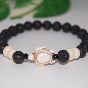 Bracelet tortue, bracelet de lave, bracelet tortue en pierre, perles de pierre de lave de volcan, homme, femme, bracelet de pierre de lave, cadeau, tortue porte-bonheur