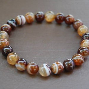 Brown Agate Bracelet,Gemstone 8mm Round Beads,Elastic Bracelet Ft,Gemstone Stretch Bracelet,Man,Women,Beaded,Boho,Yoga,Healing Stones