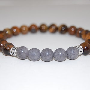 Tiger Eye Bracelet,Grey Agate,Gemstone 8mm Beads,Elastic Bracelet,Man,Woman,Mens Beaded Bracelet,Tiger Eye Gemstone Bracelet,Tiger Eye Beads