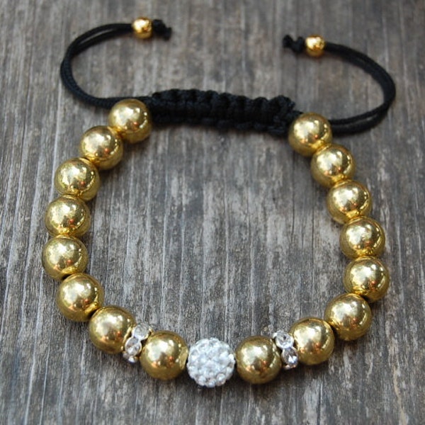 Bracelet Shamballa en métal doré, perles en métal de 8 mm, perle boule disco, spiritualité, bonne chance, homme, femme, bracelet de yoga, protection, méditation