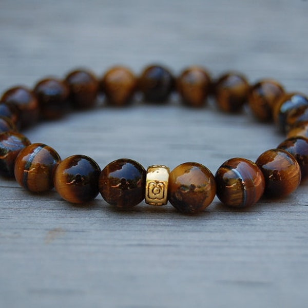 Tiger Eye Bracelet,Tiger Eye Gemstone 8mm Beads,Elastic Bracelet,Man,Woman,Mens Beaded Bracelet,Tiger Eye Gemstone Bracelet,Surfer Jewelry