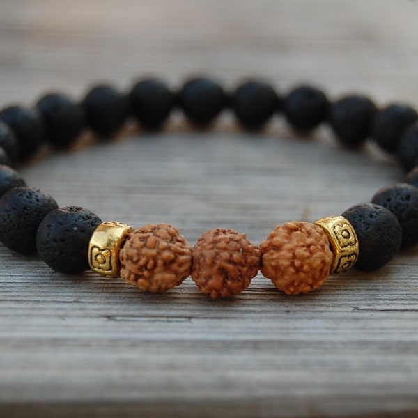 Lava Bracelet,Bodhi Tree Beads,8mm Beads,Volcano Lava Stone Bracelet,Rudraksha Beads,Man,Woman,Yoga,Men,Women,Protection,Meditation,Gift