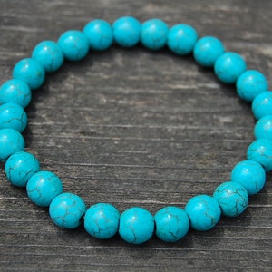 Turquoise Bracelet,Gemstone Bracelet,8mm Round Beads,Elastic Bracelet,Fit All,Gemstones,Stretch Bracelet,Boho, Man,Woman