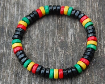 Rasta Reggae Bracelet,Rasta Bracelet,8mm Wood Beads,Good Luck Bracelet, Man,Woman,Yoga Bracelet,Protection,Reggae Bracelet,Meditation,Surfer