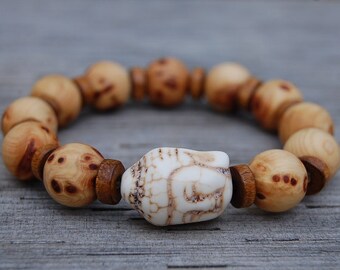 Buddha Bracelet,Wood Bracelet,Cypress Wood Large 12mm Beads,Wood Buddha Bracelet,Prayers Bracelet,Men,Woman,Protection,Mala Bracelet,Peace