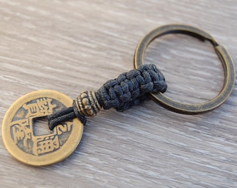Lucky Coin Keychain,Chinese Lucky Coin Keyring,Bronze Coin,Protection Keyring,Hemp Keychain,Handmade Keychain,Braided Keychain,Gift