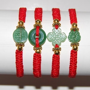 Pulsera de jade, pulsera de hilo rojo de jade de buena suerte, pulsera de hilo trenzado de jade, pulsera de cordón de jade, para hombres y mujeres, pulsera de los deseos, buena suerte
