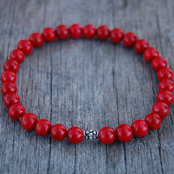 Bracelet Howlite Rouge, Bracelet de perles de pierre précieuse de 6mm, Homme, Femme, santé, Soulagement, Protection, Yoga, Stretch, Hommes, Femmes, Protection, Méditation