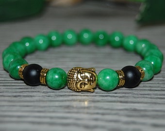 Jade Bracelet,Buddha Bracelet,8mm Green Jade Beads,Stretch Bracelet,Men,Women,Mala Bracelet,Unisex Bracelet,Meditation,Yoga,Boho,Gift