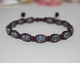 Skull Bracelet,Black Skull Bracelet,Shamballa Skull Bracelet,Yoga Bracelet,Men,Women,Beaded Jewelry,Ethnic Skull Bracelet,Skull Jewellery