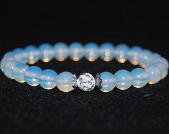 Bracelet en pierre de lune,Bracelet en pierre de lune opale,Yoga,Bracelet de méditation,Lune en opalite comme Bracelet de perles de pierre,Homme,Femme,Ethnique,Cadeau