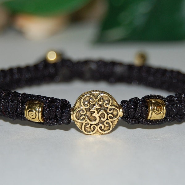 Om Bracelet,Good Luck Bracelet,Adjustable Drawstring,Ohm,Man,Woman,Yoga,Pray,Protection,Meditation,Wish Bracelet,Black Bracelet,Gift