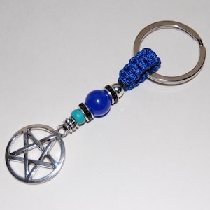 Pentagram Keychain,Star Keychain,Star Key ring,Star Jewelry,Blue Keyring,Silver Star Keychain,Initial Keychain,Handmade Keychain,Gift