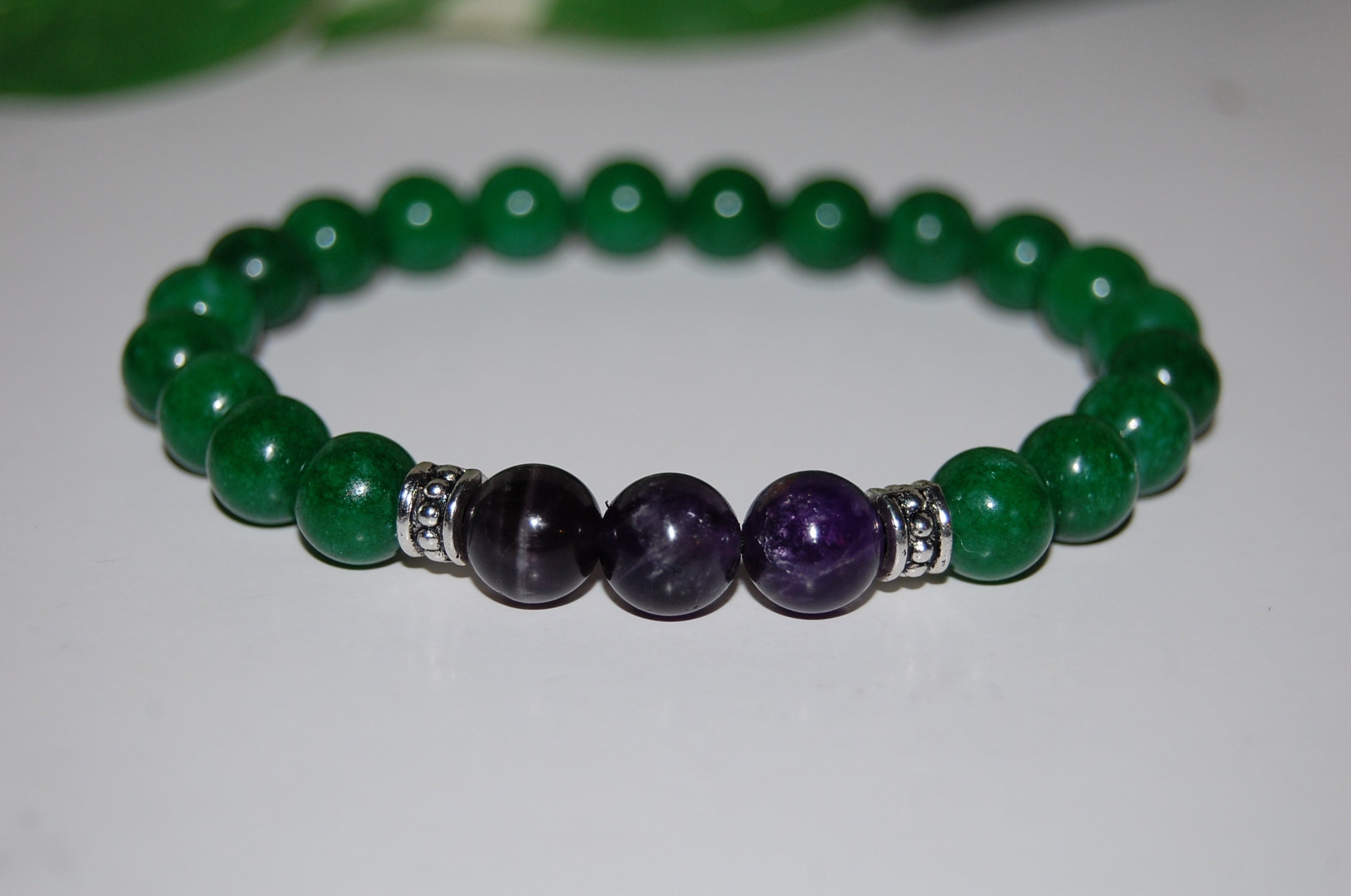 Jade Braceletjade and Amethyst Gemstone Beadsgood Luck Etsy
