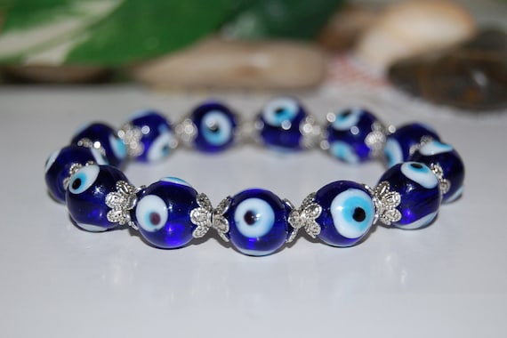 Evil Eye Protection Bracelet, White Blue Bead Bracelet, Blue Evil Eye Beads Blue