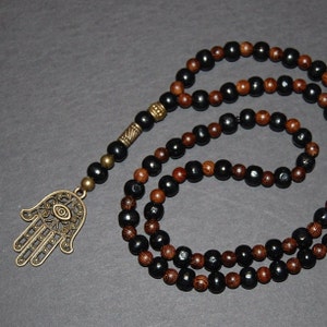 Hamsa Hand Necklace,Hamsa Rosary Necklace,Wood Necklace,Judaica Symbols,Men,Women,Good Luck,Pray,Spirituality,Prayer,Yoga,Protection,Gift