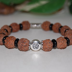 Om Bracelet,Rudraksha Bracelet,Mala Om Bracelet,Wood Bracelet,Yoga Bracelet,Hindu,India,Mala,Meditation,Men,Women,Gift,Rudraksha Beads
