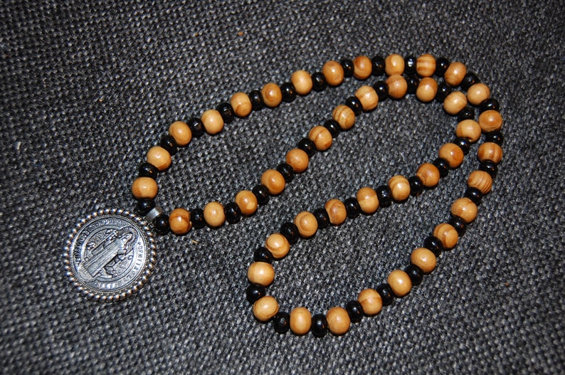 St.Benedict Necklace,Benedictine Blessing Necklace,Wood Necklace,St.Benedict Wood Necklace,St.Benedict Medal,Man,Woman,Spiritual,Prayer,Gift