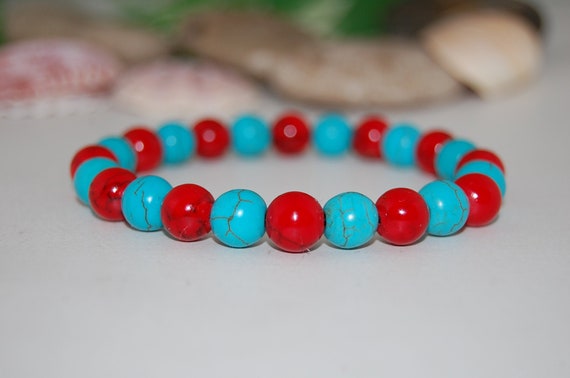 Bracelet Perles Howlite Turquoise Fait Main Sur Mesure - Taille Personnalisée Homme/femme