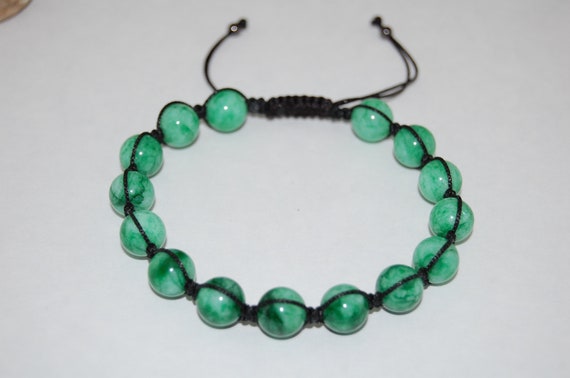 Green Jade Bracelet gemstone 8mm Beads drawstring shamballa