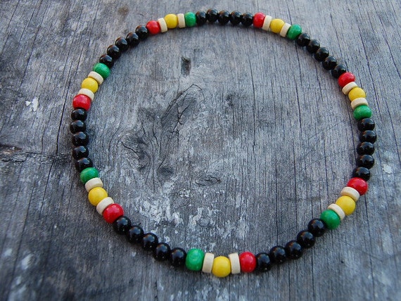 Rasta Reggae Necklace men Beaded Wood Surfer Necklace tribal Style