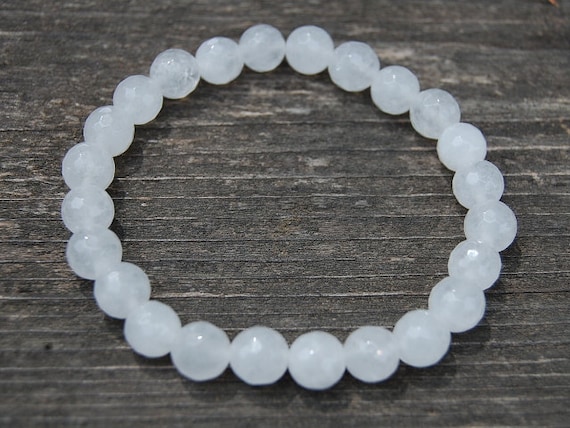 White Jade Bracelet,Gemstone Bracelet,8mm Round Beads,Elastic Bracelet,Fit All,Gemstones,Stretch Bracelet,Boho,Man,Woman,Good Luck Bracelet