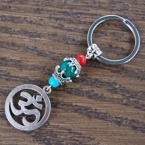 Om Keychain,Yoga Keychain,Gemstone Beaded Keychain,Hindu Key Ring,Om Charm Keychain,Om Gift,Car,Bag,Purse,Mala,Protection,Best Friend Gift