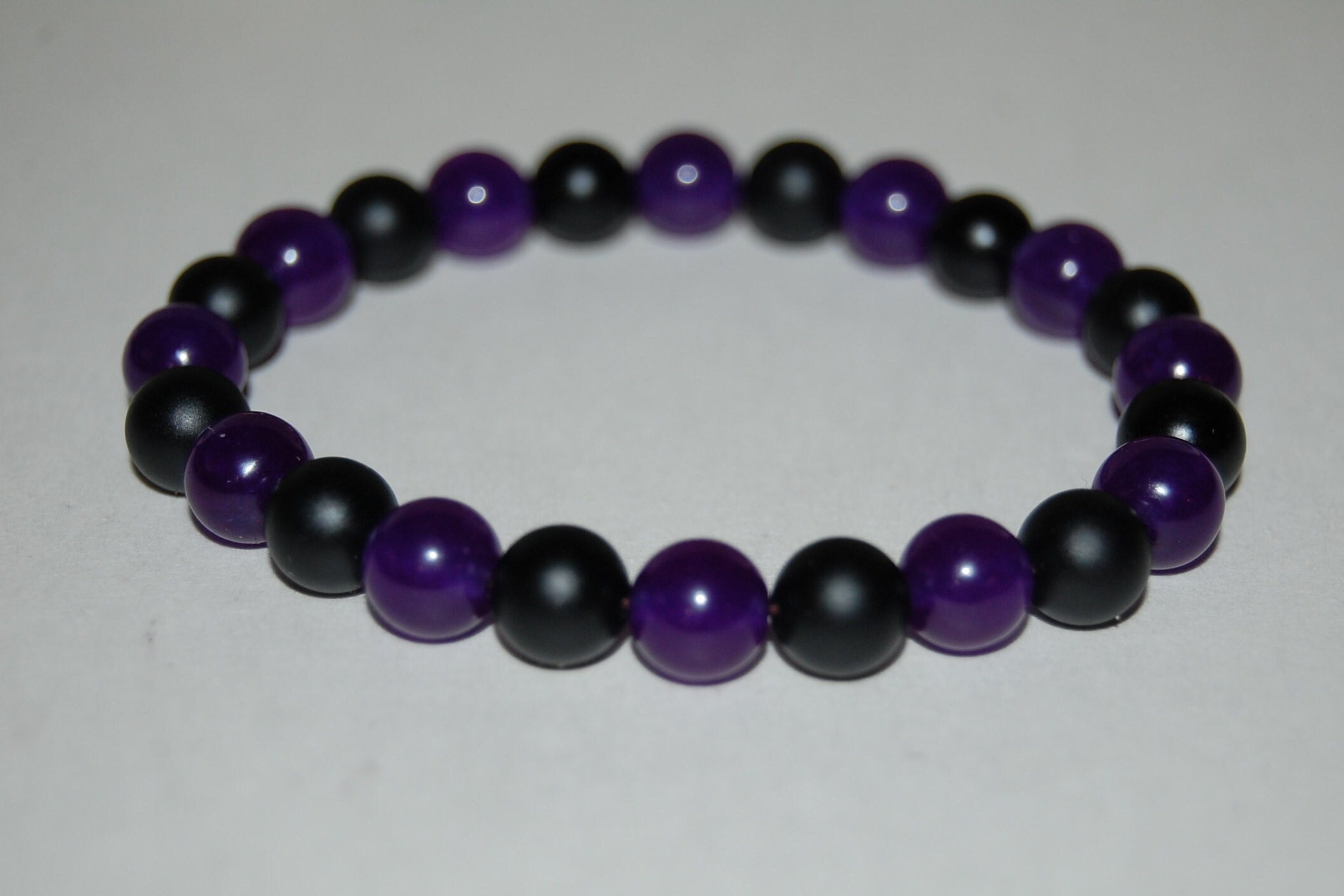 Black Onyx & Purple Amethyst Bracelet,black Onyx Bracelet,black