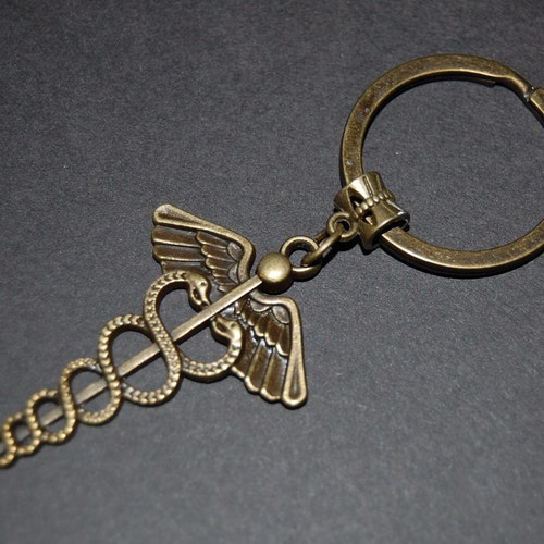 Bobauna 'Brave Enough To Care' Caduceus Keychain - Medical Gift For Nurses, Doctors, Students