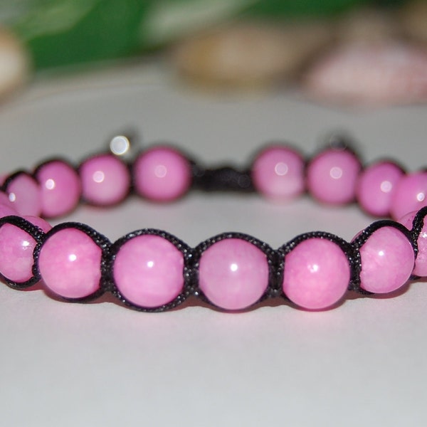 Bracelet rose, Perles de pierre précieuse rose de 8 mm, bracelet à cordon de serrage, bracelet Shamballa rose, femmes, fille, guérison, prière, bonne chance, yoga, cadeau pour elle